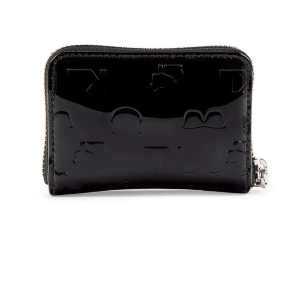 NEW Karl Lagerfeld Black Faux Patent Leather Compact Wallet - Picture 2 of 4